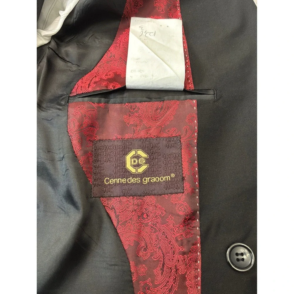 Cenne des Graoom Men's 44R Black 160s Wool Double Breasted Blazer Quiet Luxury